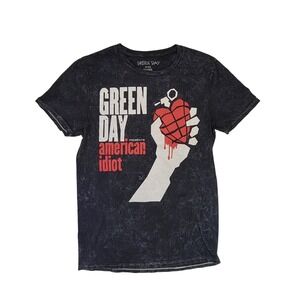 Green Day American Idiot Graphic T Shirt Black Acid Wash Size S